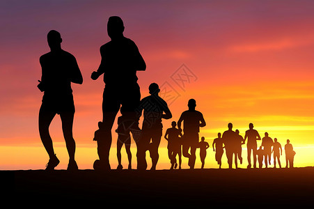一群人健身跑步剪影设计图片