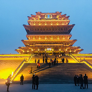 山西运城鹳雀楼夜景高清图片