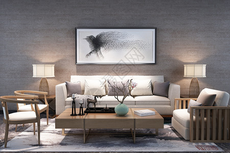 新中式家具背景中式空间客厅场景设计设计图片