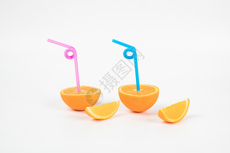 插吸管橙子吸管和橙子背景