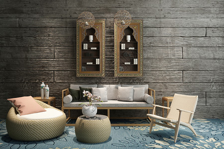 新中式客厅空间场景设计图片