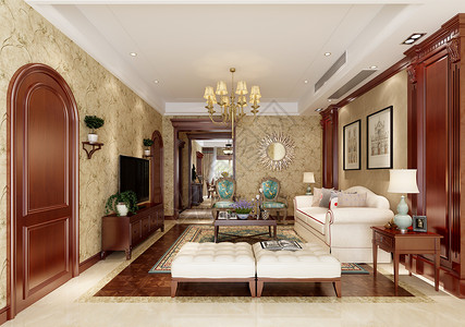 中式古典客厅室内设计效果图图片