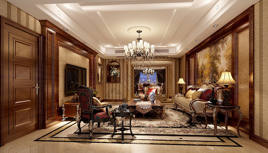 中式古典背景墙中式古典客厅室内设计效果图背景