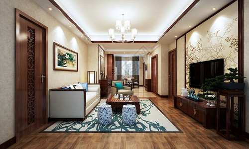 中式古典背景墙中式古典客厅室内设计效果图背景