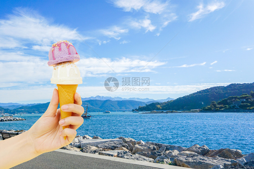 夏日休闲享受冰激凌美味图片