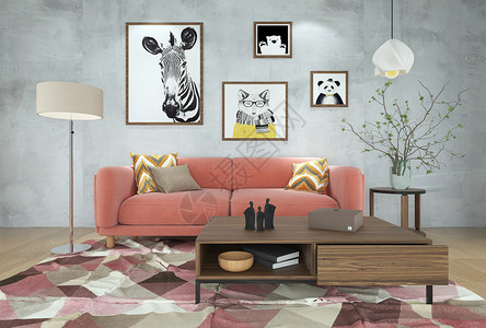 咖啡边牧沙发茶几时尚美观效果图设计图片