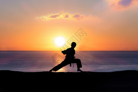 武术人物夕阳下功夫人物剪影设计图片