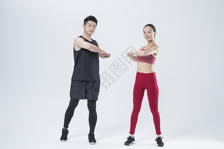 一起热身的运动男女锻炼高清图片素材