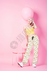 粉色假发时尚女性创意形象高清图片