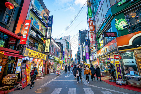 韩国樱花韩国首尔明洞购物街背景