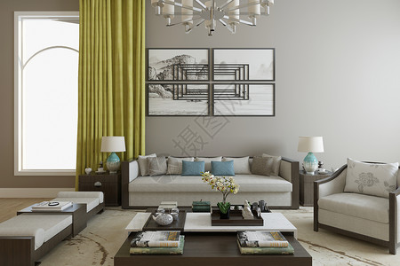 新中式装饰品中式客厅空间场景设计图片