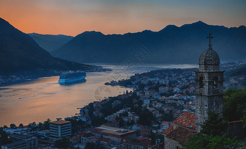 欧洲黑山共和国旅游名城科托尔夜景高清图片