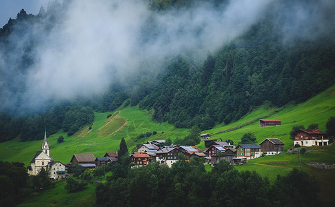 山区村庄瑞士山区中的村庄背景