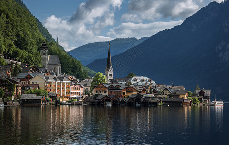 下奥地利奥地利著名旅游小镇哈尔施塔特风光背景