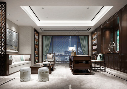 新中式客厅效果图背景图片