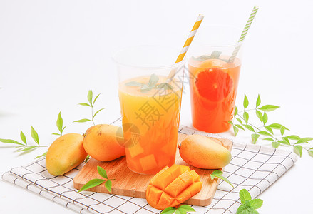 夏日果饮芒果味果汁高清图片