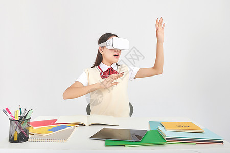 智能校园素材女高中形象虚拟现实动作背景