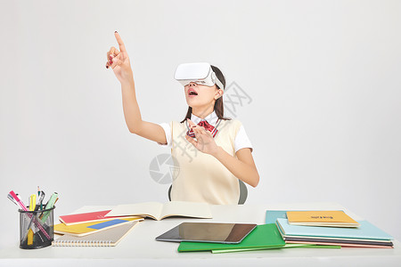 VR学习女高中形象虚拟现实动作背景