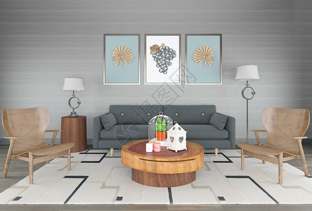 创意杯子盆栽客厅沙发场景设计图片