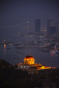 拉手风琴鼓浪屿日光岩远眺厦门夜景背景