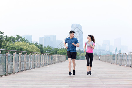 运动男女户外跑步锻炼健身背景