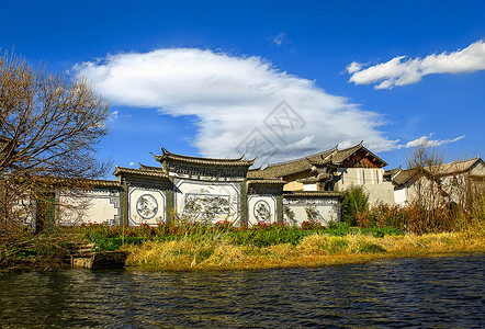 少数民族房屋洱海洱源村风光背景