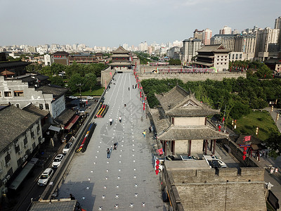 西安城墙鸟瞰高清图片