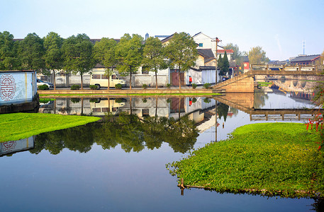 水乡屋檐安昌古镇背景