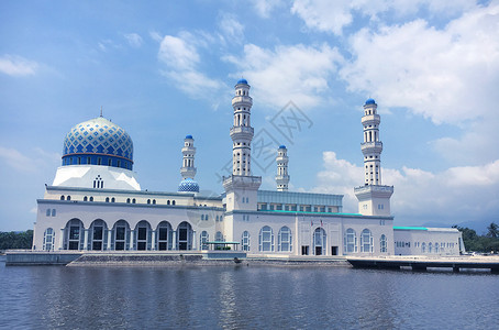 马来西亚寺庙马来西亚沙巴水上清真寺背景