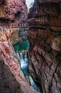 云台山红石峡的峡谷与瀑布高清图片