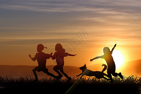 追风筝的人一群孩子在野外游玩设计图片