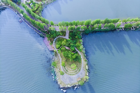 创建全国卫生城市俯瞰武汉东湖湖心岛背景
