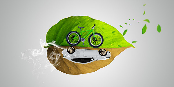 汽车尾气排放低碳出行设计图片