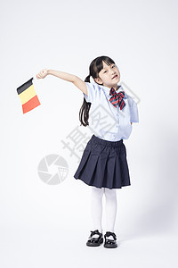 儿童旗帜八一拿着国旗的小女孩背景