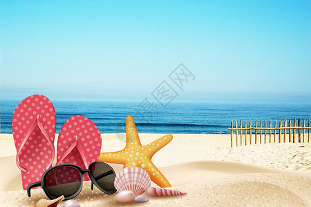 夏日沙滩旅游沙脚印高清图片