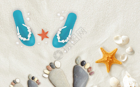 海边脚印夏天沙滩背景设计图片