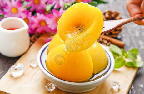 罐头水果黄桃背景
