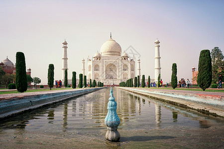 喷泉标志印度泰姬陵地标景点背景