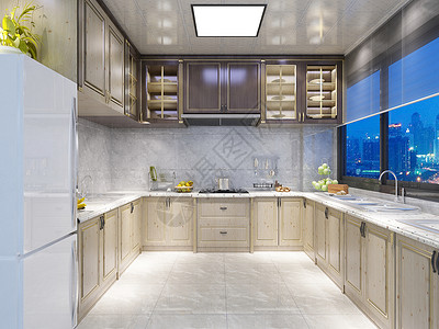 变频冰箱现代厨房效果图背景