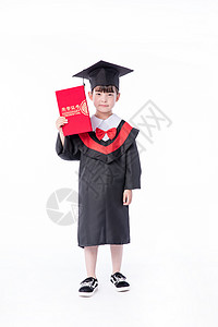 儿童小女孩毕业服手持荣誉证书教育图片
