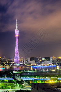 市容市貌矗立在夜色中的广州塔小蛮腰背景