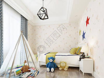 儿童床品现代卧室效果图背景
