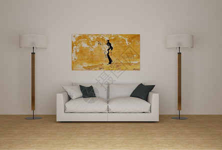 黄色三人沙发沙发挂画组合设计图片