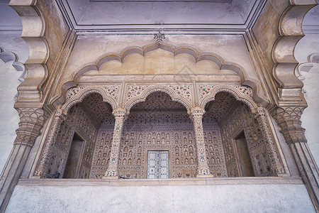 印度风格印度阿格拉堡内部大理石建筑构造背景