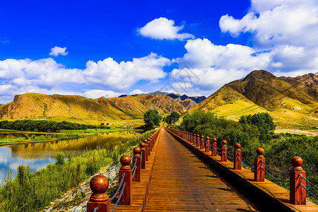 桑科湿地蓝天白云下的甘肃甘南夏河桑科草原背景