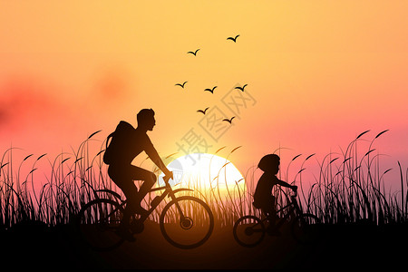 儿童骑车父亲场景设计图片
