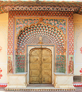 印度孔雀印度斋普尔城市宫殿孔雀门背景