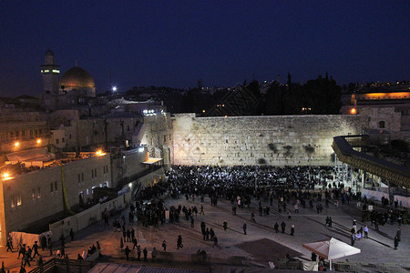 犹太人以色列耶路撒冷哭墙夜晚祈祷背景