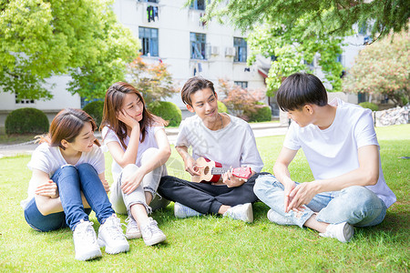 校园生活学生弹尤克里里背景图片