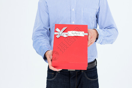 礼物呢表情年轻男子手拿礼物盒背景